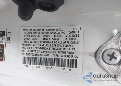 2014 Honda Civic Lx из США, поврежденный, VIN 2HGFG3B58EH504610